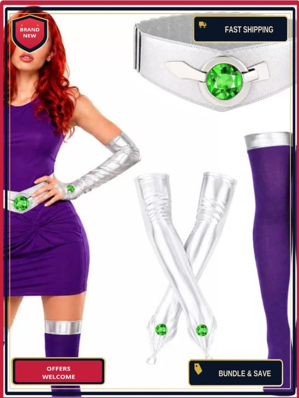 Hero Costume Accessory Set Leather Waist Belt Coated Gloves Stockings Halloween